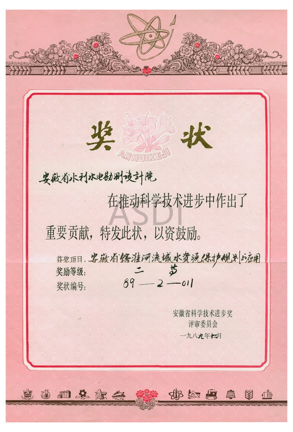 1989.12淮河流域水資源規劃與應用二等獎.bmp
